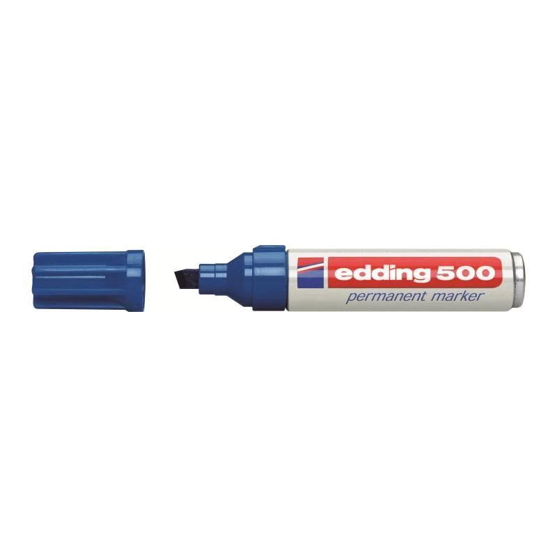 Marcador permanente Edding 500 ponta chanfrada azul