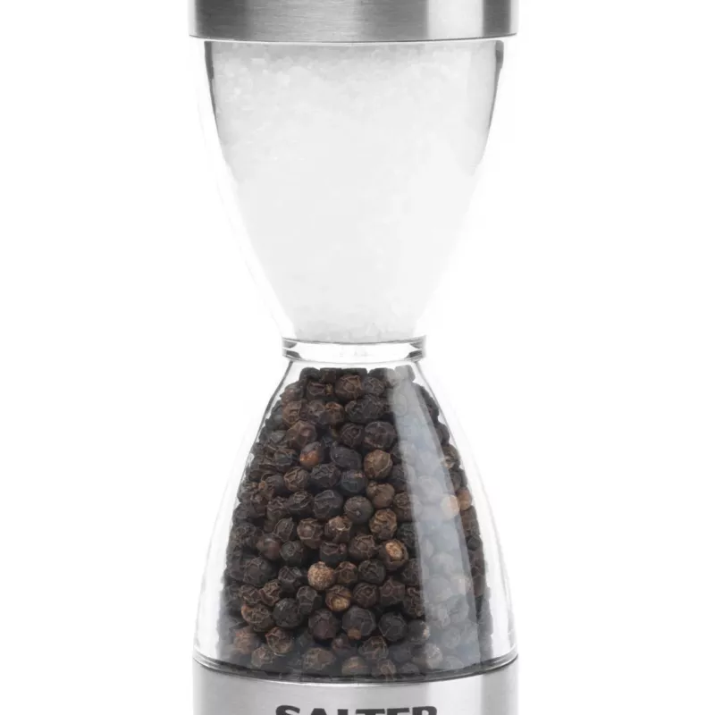 Moinho de sal e pimenta mecânico Salter 7611 BKXRUP1 2-em-1 moagens ajustáveis aço inoxidável