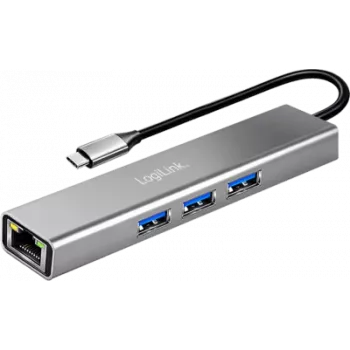 Hub USB 3.2 Gen1 LogiLink, 3x USB-A, 1x RJ45 Gigabit Ethernet (UA0461)