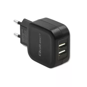 Carregador de parede AC QOLTEC 50186 para smartphone e tablet, 5 V 3.4 A, 17 W, 2× USB, preto