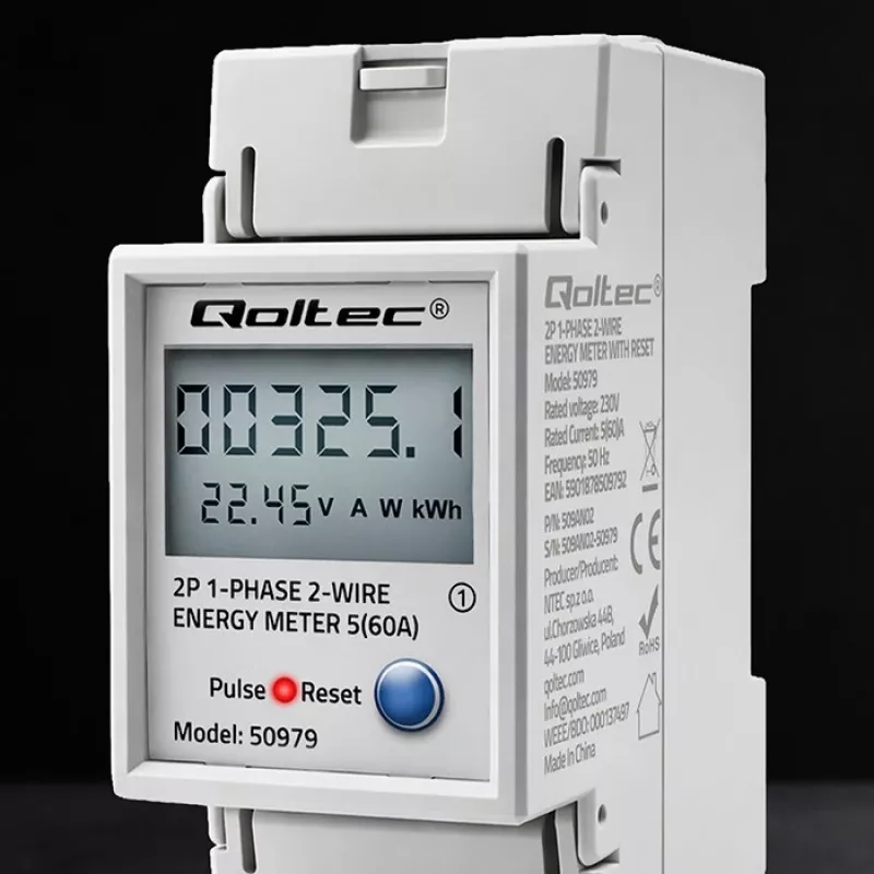 Contador de energia QOLTEC monofásico calha DIN 230V (MPN 50979)