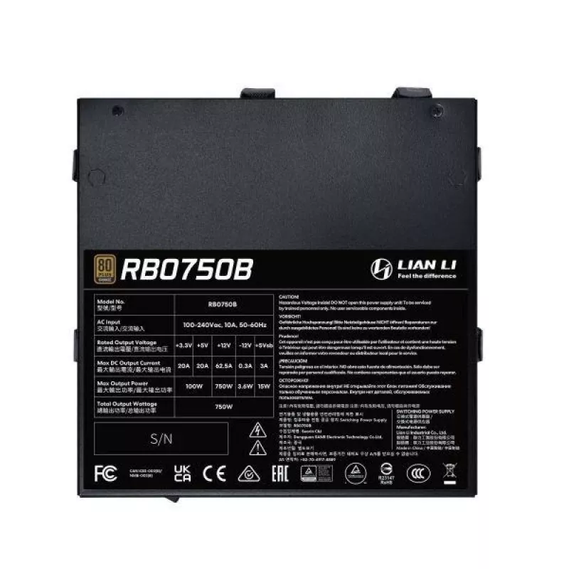 Fonte de alimentação Lian Li RB0750B.B 750 W ATX 24 pinos, 80 PLUS Bronze, ventoinha de 135 mm, preto
