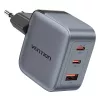 Carregador GaN Vention FEXH0-EU 70W — 2x USB-C + 1x USB-A, PD 70W, 100–240V
