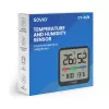 Savio CT-01/B sensor sem fios de temperatura e humidade para interior, LCD, relógio, data, suporte magnético, preto