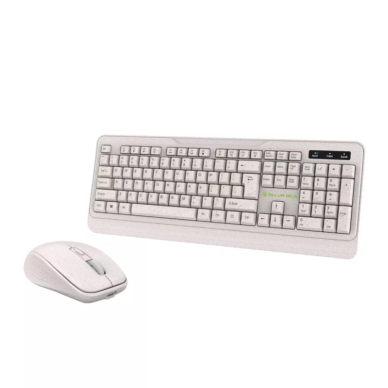 Conjunto de teclado e rato sem fios Tellur TLL491171 com recetor Nano-USB, creme