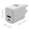 Carregador QOLTEC 51824 GaN 35W USB-C PD & USB QC 3.0, 5–20V, 1x USB-C, 1x USB-A