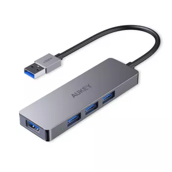 Hub USB Aukey CB-H36 — 4 portas USB 3.2 Gen 1 Type-A, host USB 2.0, 5000 Mbit/s, alumínio prateado