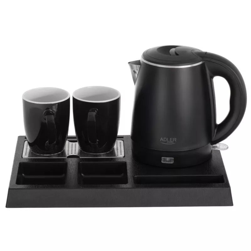 Adler AD 1387 chaleira elétrica de hotel com tabuleiro e chávenas, 1 l, aço inoxidável