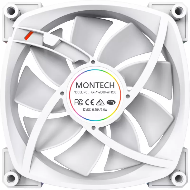 Ventoinha de caixa Montech AX140 PWM 140 mm, rolamento Rifle, 540–1760 RPM, branca