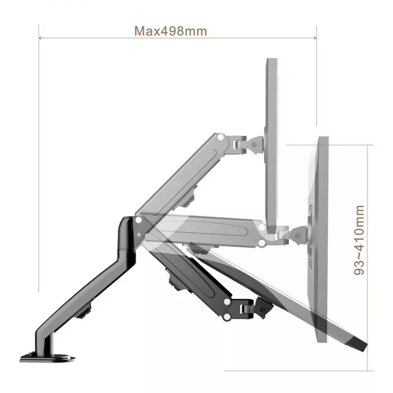 Suporte para monitor Maclean MC-860N, com mola a gás, 13-27, 8 kg, Preto