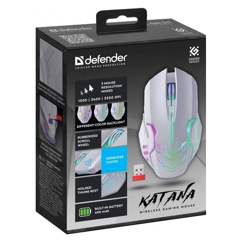 Rato DEFENDER GM-511 KATANA RF 3200dpi 7P branco