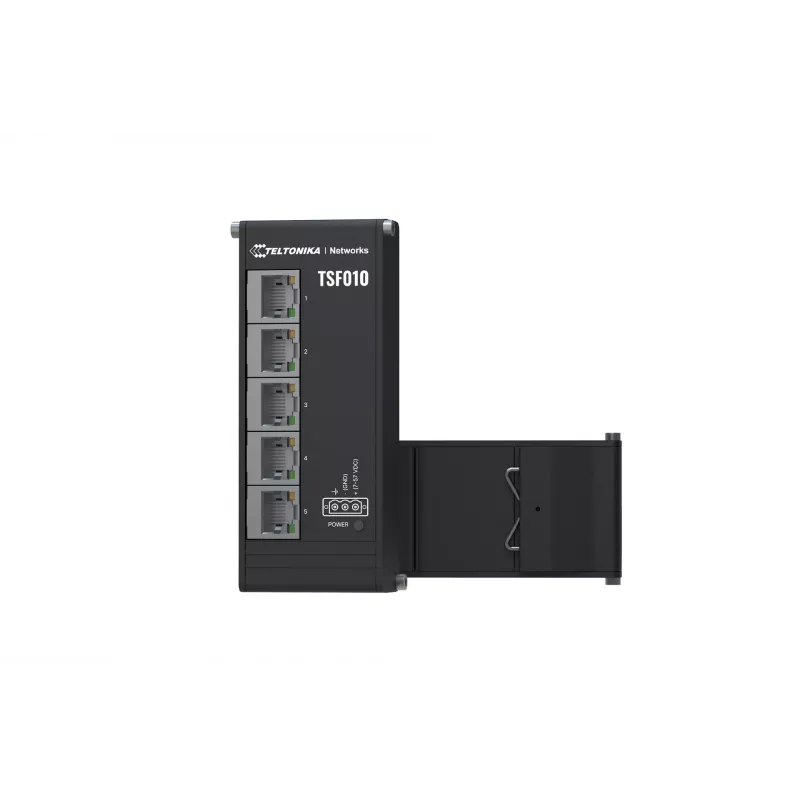 Teltonika NETWORKS TSF010 switch Ethernet plano, não gerido, Fast Ethernet (10/100), calha DIN, preto