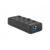 Natec Mantis 2 NHU-1557 hub USB 3.0 de 4 portas, entrada USB Type-B, interruptores ligar/desligar, adaptador de corrente, preto