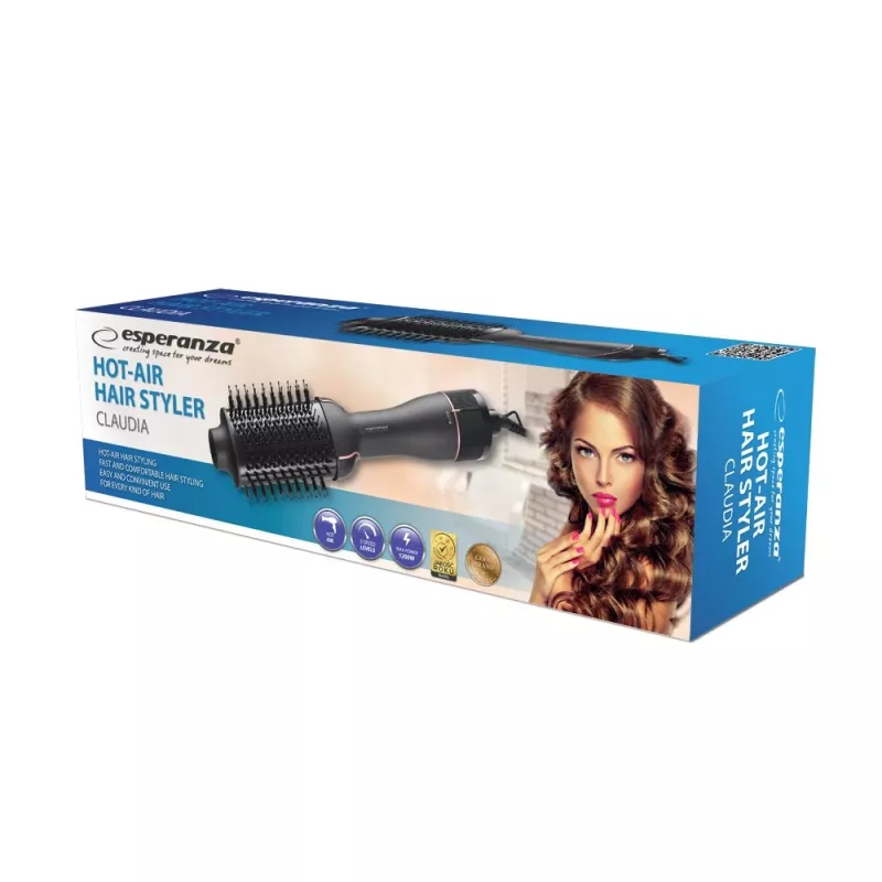 Escova de ar quente Esperanza EBL015 1200W, cabeça rotativa de 5 cm, 3 velocidades, cabo de 1,8 m