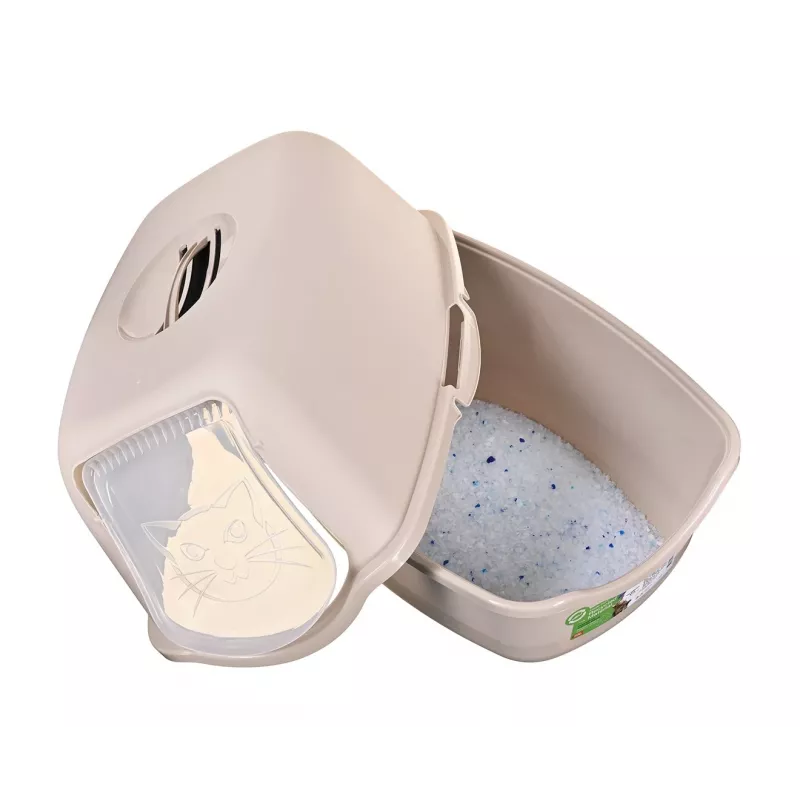 Caixa de areia para gatos DIAMENTIQ BAYA, plástico, portas reversíveis, 55,5×40×38,7 cm, bege