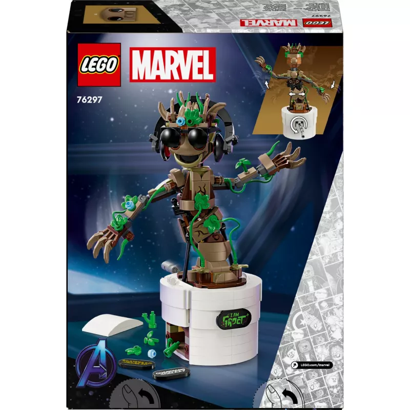 LEGO Marvel Dancing Groot figura de ação animada de construção – Personagem dos Guardiões da Galáxia – conjunto interativo de acionamento manual para crianças – super-herói