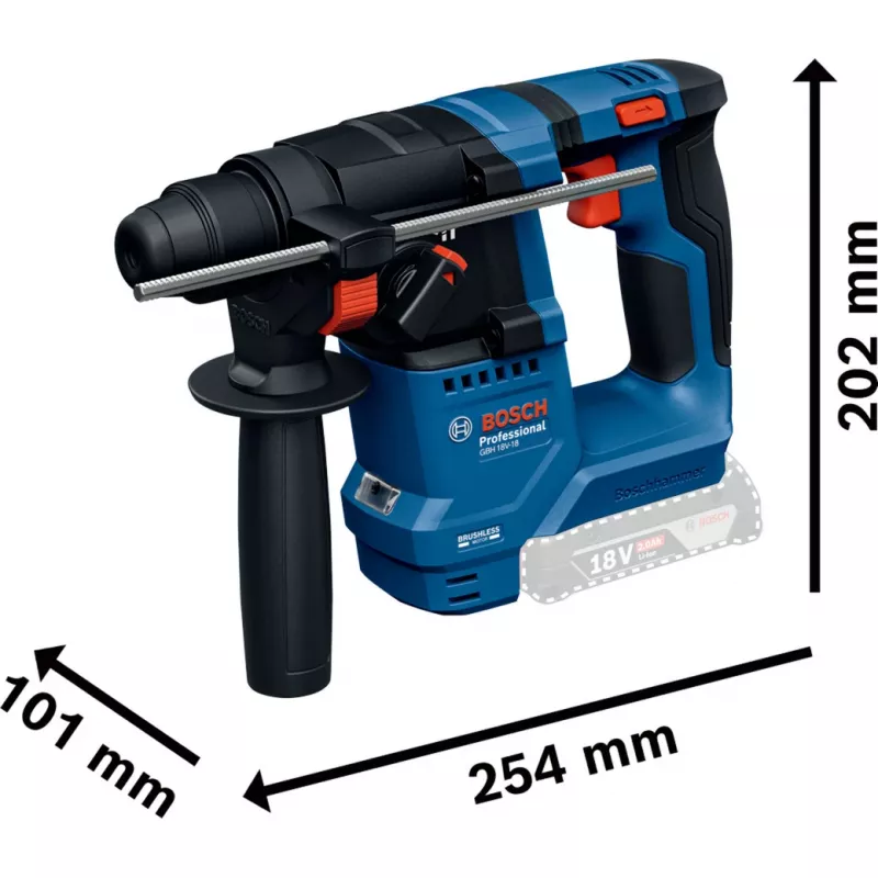 Martelo perfurador sem fio GBH 18V-18 Professional solo, 18 Volt (azul/preto, sem bateria e carregador)