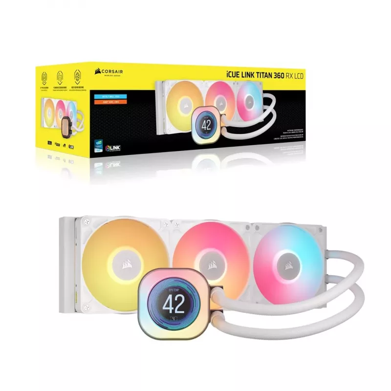 Refrigeração líquida all-in-one Corsair iCUE LINK TITAN 360 RX LCD 12 cm, branca
