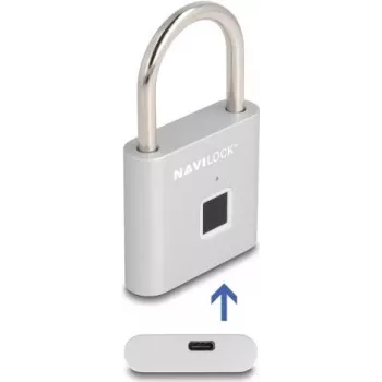 Cadeado Navilock 20966 com impressão digital biométrico, 75×45 mm, prateado