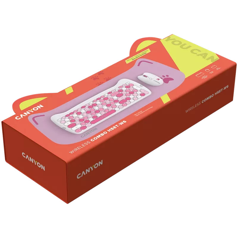 Conjunto de teclado e rato sem fios CANYON HSET-W6 Pink Kitty Edition