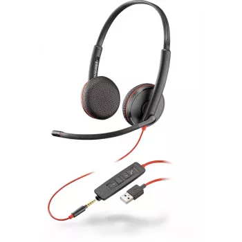 Headset HP POLY Blackwire C3225 com fios USB-A com arco de cabeça para escritório/call center, 20–20000 Hz, 121 g, preto