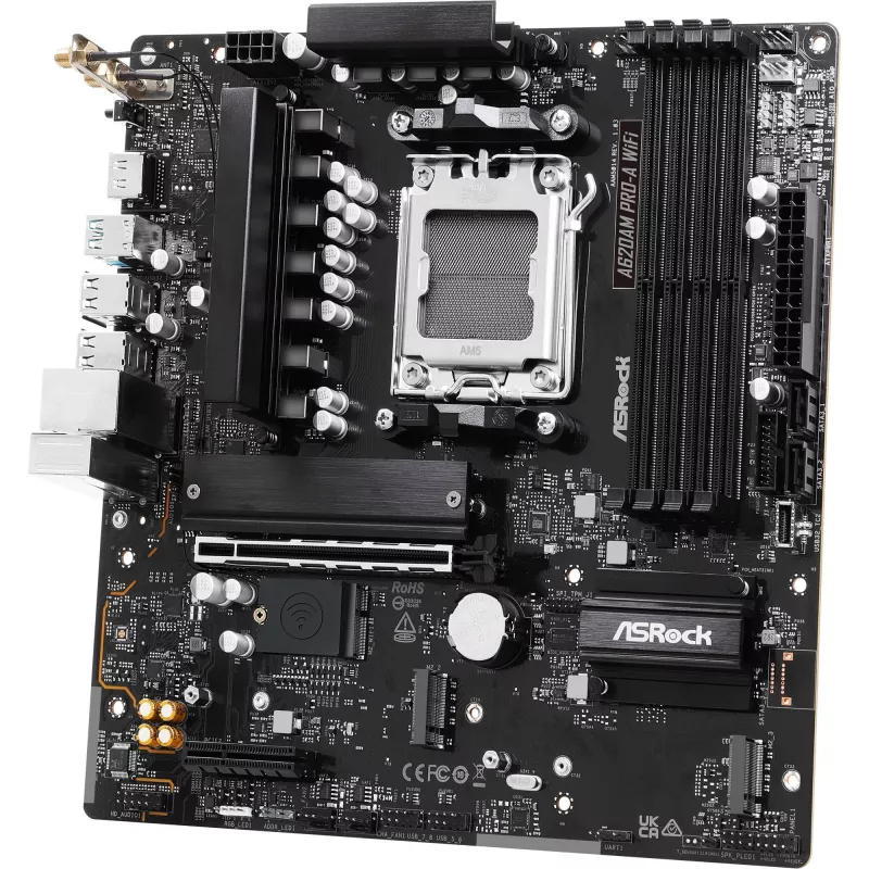 Motherboard ASRock A620AM Pro-A WiFi AM5 mATX — AMD A620, Socket AM5, DDR5 até 256 GB, Wi‑Fi 6E, 2.5Gb LAN, HDMI 2.1