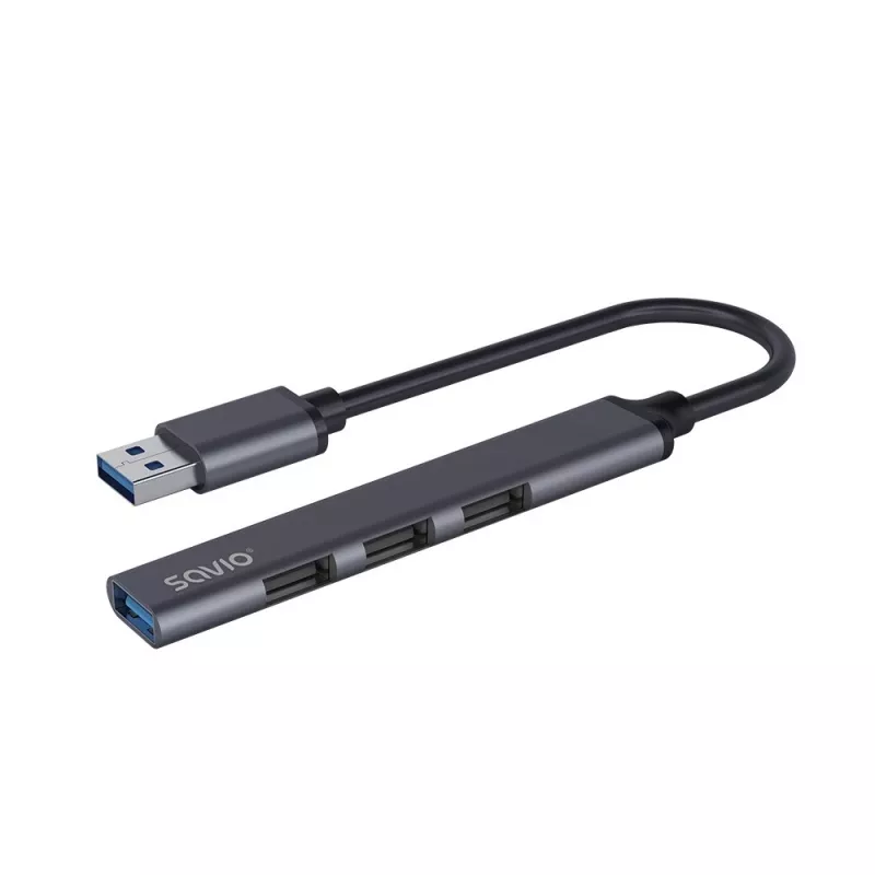 Savio AK-70 hub USB-A, 4 em 1: 3 x USB-A 2.0 + 1 x USB-A 3.1 Gen 1, 5 Gbps