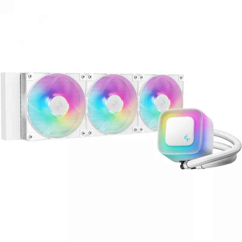 Arrefecedor líquido All-in-One DeepCool LE360 WH V2 12 cm Branco — radiador de 360 mm, 3 ventoinhas de 120 mm, suporte LGA 1851