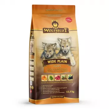 Alimento seco para cães Wolfsblut Wide Plain Puppy — cavalo com batata-doce, alimento completo, 12,5 kg, proteína 31%, gordura 16%