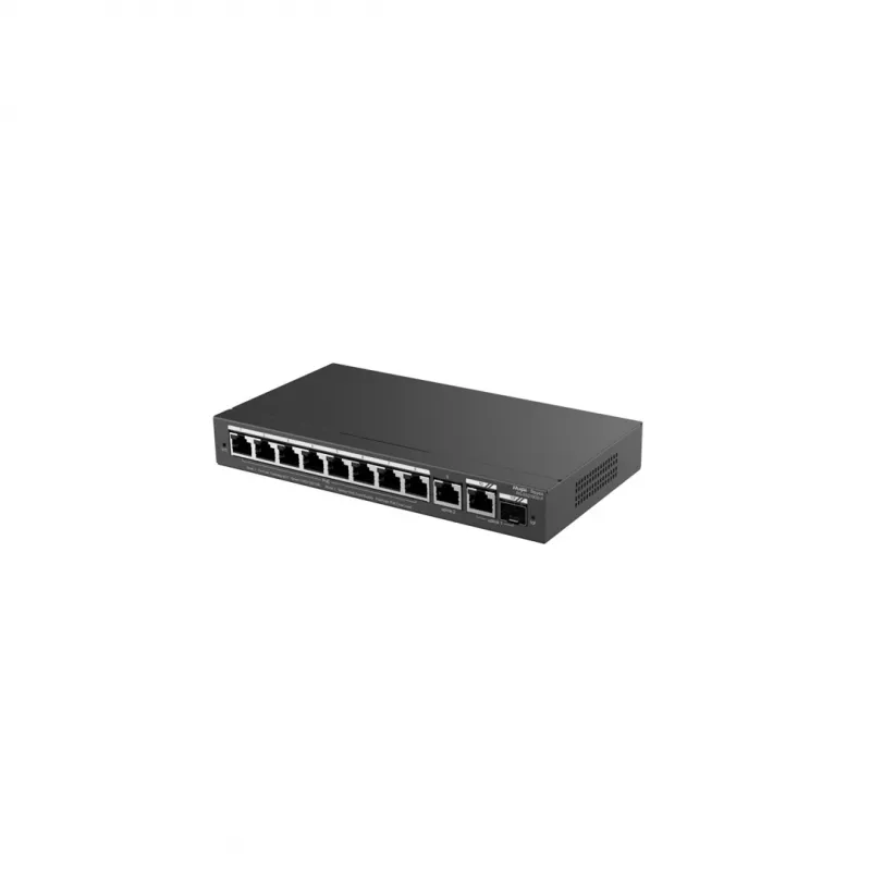 Switch L2 gerido RUIJIE RG-ES210GS-P — 10x Gigabit RJ-45, 2x SFP, 8x portas PoE+, orçamento PoE 120W, gerido na cloud