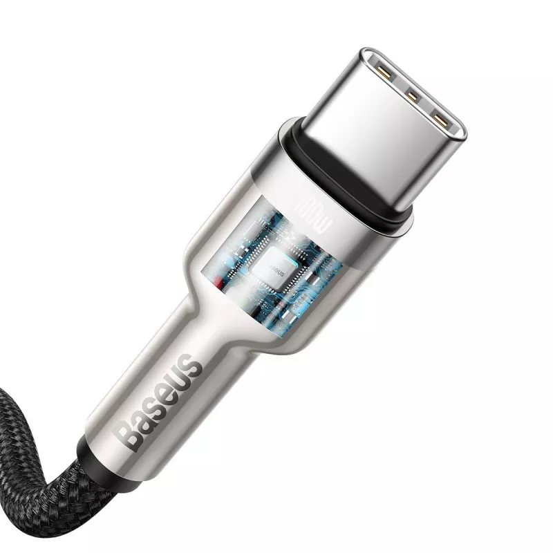 Cabo USB‑C para USB‑C Baseus Cafule Metal – 2 m, 100W de potência de carregamento, USB 2.0 (480 Mbit/s), contactos zincados, preto