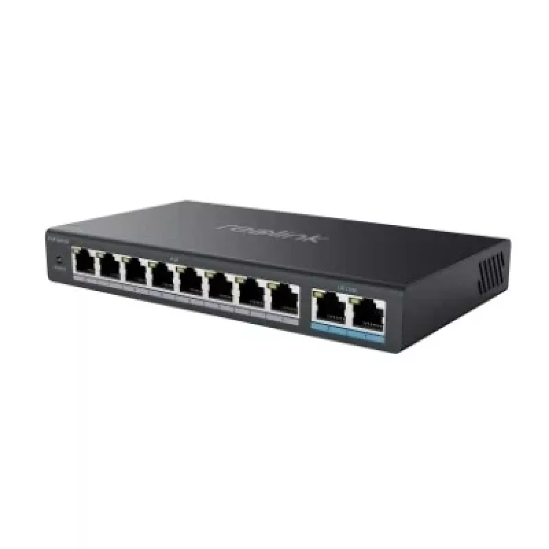 Switch PoE de rede Reolink RLA-PS1 — PoE de 8 portas, orçamento total de 150W, IEEE 802.3af/at, 2x uplink Gigabit