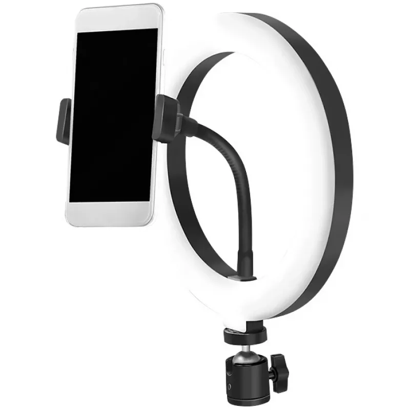 LogiLink AA0151 Anel de luz LED para smartphones, Ø 200 mm, 3 modos de cor, regulável, rosca de tripé de 1/4 de polegada, com suporte para smartphone, USB, cabo de 1,8 m, preto
