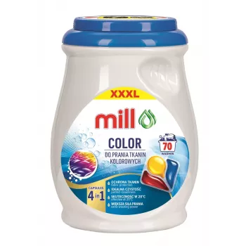 Cápsulas de lavagem para roupa colorida 3 câmaras MILL PROFESSIONAL 70 unid.