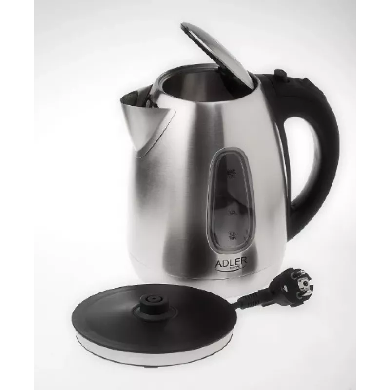 Chaleira elétrica Adler AD1223 — 1,7 l, 2000 W, aço inoxidável com detalhes pretos