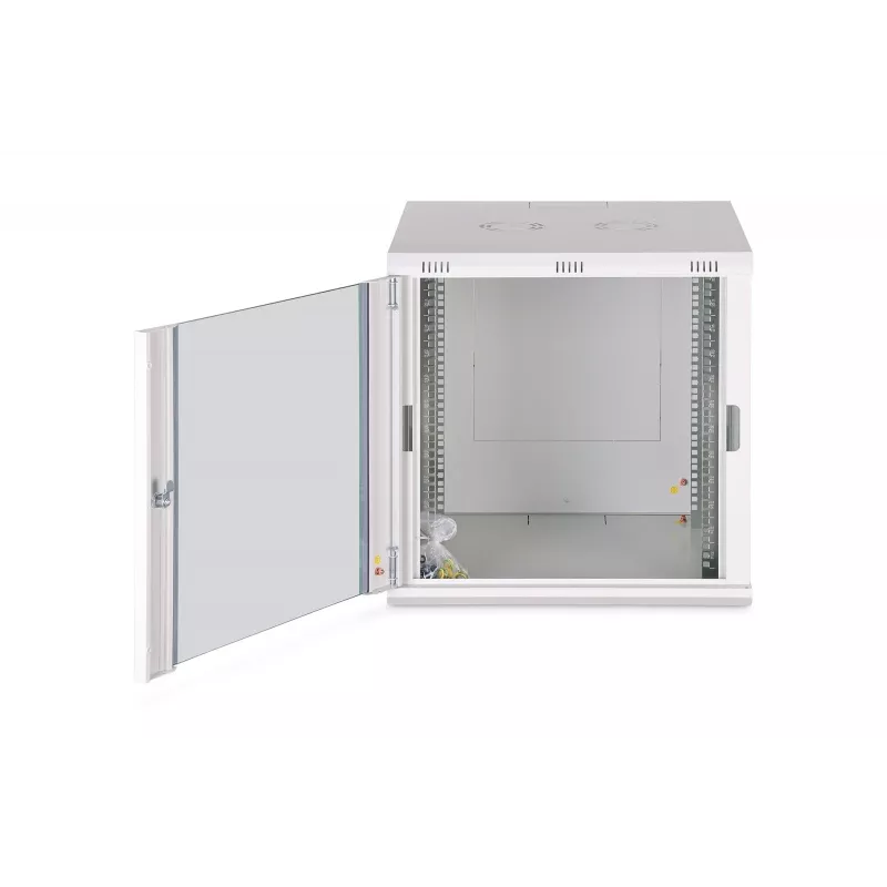 Rack para montagem na parede DIGITUS Dynamic-N 12U 600x600 mm IP20, fechadura com chave, gestão de cabos, desmontado