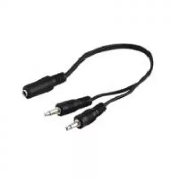 Cabo adaptador jack 3,5 mm Wentronic Goobay, preto, 0,2 m - conector fêmea jack 3,5 mm (3 polos, estéreo) > 2x fichas jack 3,5 mm (2 polos, mono) (50472)