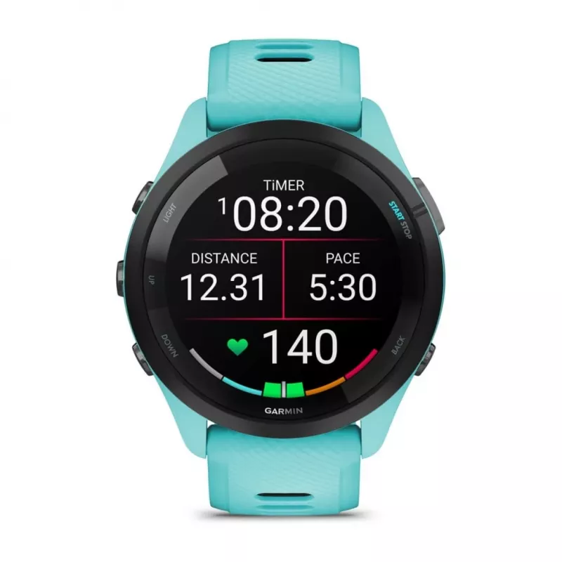 Garmin Forerunner 265 3,3 cm (1,3 polegadas) AMOLED 46 mm digital 416 x 416 píxeis ecrã tátil preto, azul Wi-Fi GPS (satélite)