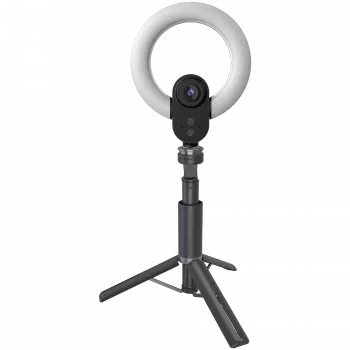 LORGAR Circulus 910, Webcam de streaming, 5MP 2592x1944 resolução máx., até 60fps, sensor de imagem CMOS Sony STARVIS 1/2,8, lente de vidro total, anel de luz integrado de 5,5'' (1700-14.000K), tripé dobrável, autofoco, microfones duplos com cancelamento de ruído por IA