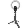 LORGAR Circulus 910, Webcam de streaming, 5MP 2592x1944 resolução máx., até 60fps, sensor de imagem CMOS Sony STARVIS 1/2,8, lente de vidro total, anel de luz integrado de 5,5'' (1700-14.000K), tripé dobrável, autofoco, microfones duplos com cancelamento de ruído por IA