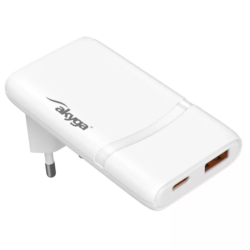 Akyga AK-CH-31 carregador USB GaN plano 65 W, USB-C PD + USB-A, branco
