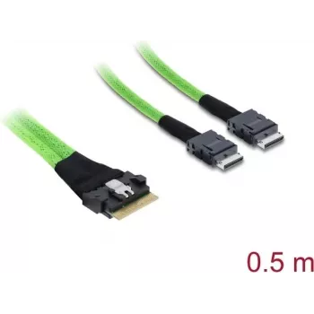 Cabo interno PCIe 4.0 DELOCK slim SAS SFF-8654 8i para 2× OCuLink SFF-8611 4i 0,5 m