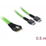 Cabo interno PCIe 4.0 DELOCK slim SAS SFF-8654 8i para 2× OCuLink SFF-8611 4i 0,5 m