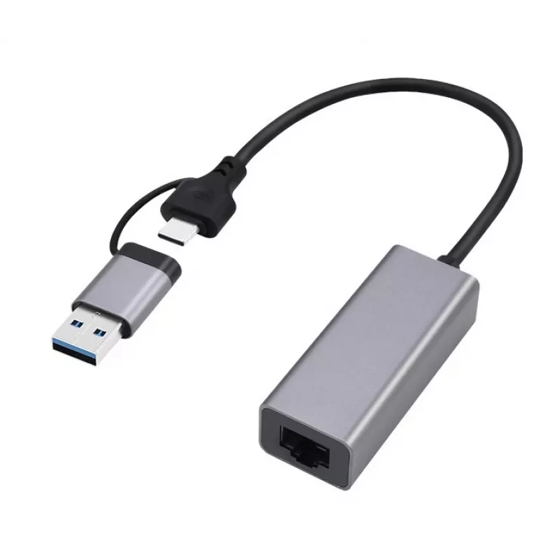 Gembird A-USB3AC-LAN-01 adaptador de rede Gigabit USB 3.1 + Type-C, 1x RJ-45, 10/100/1000 Mbps, caixa metálica, space grey