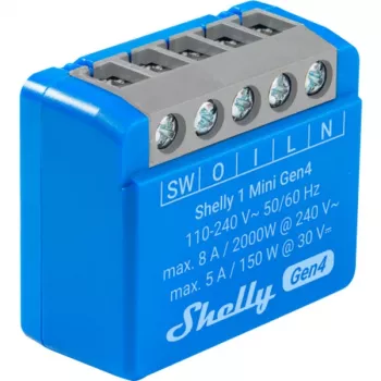 Módulo de relé inteligente compacto Shelly 1 Mini Gen4, 1P 8A, Wi‑Fi/Matter/Zigbee/Bluetooth, 110–240 V (2 unid.)