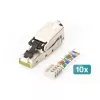 Ficha DIGITUS CAT 6A STP RJ-45 de montagem em campo com tampa de proteção contra pó e proteção anti-dobragem – pack de 10