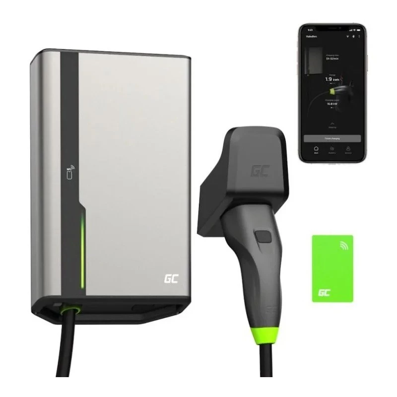 Green Cell HabuDen EVGC021B2250 Wallbox carregador para veículos elétricos 22 kW 32A, Type 2, cabo de 5 m, NFC, Bluetooth, Wi-Fi, alumínio