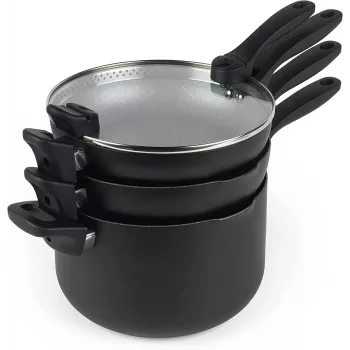 Conjunto de panelas Russell Hobbs RH01840EU7 – 4 peças empilháveis, marmorizado metálico