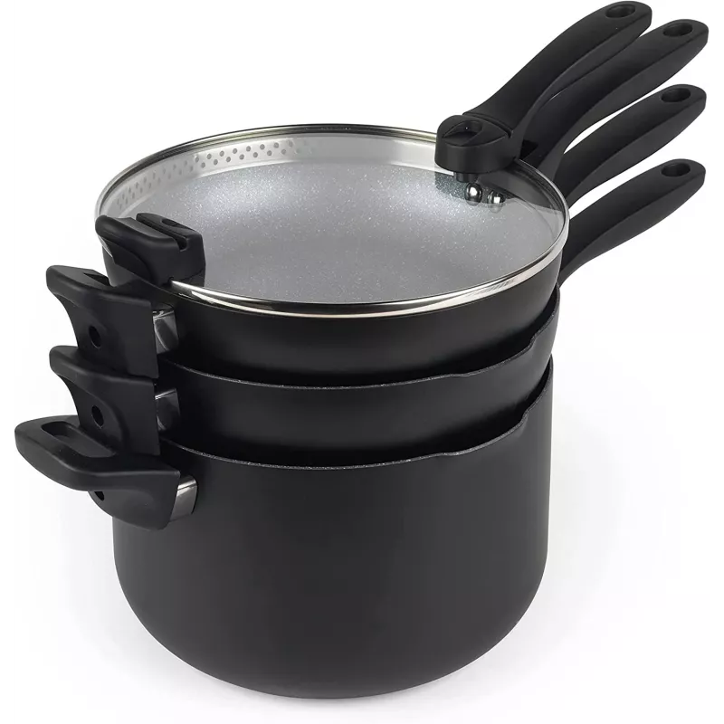 Conjunto de panelas Russell Hobbs RH01840EU7 – 4 peças empilháveis, marmorizado metálico