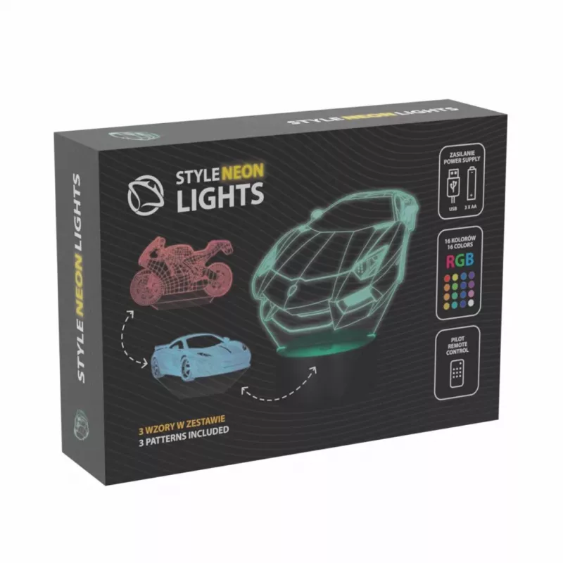 Decoração de luz LED RGB 3D para veículos MANTA SNL120RGB — lâmpada RGB para automóveis e motociclos